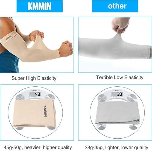 KMMIN UV Protection Arm Sleeves UPF 50 | Cooling & Compression for Driving, Cycling, Basketball, Men & Women (Navy/Beige) thumbnail 5