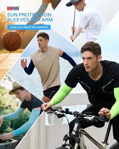 KMMIN UV Protection Arm Sleeves UPF 50 | Cooling & Compression for Driving, Cycling, Basketball, Men & Women (Navy/Beige) thumbnail 7