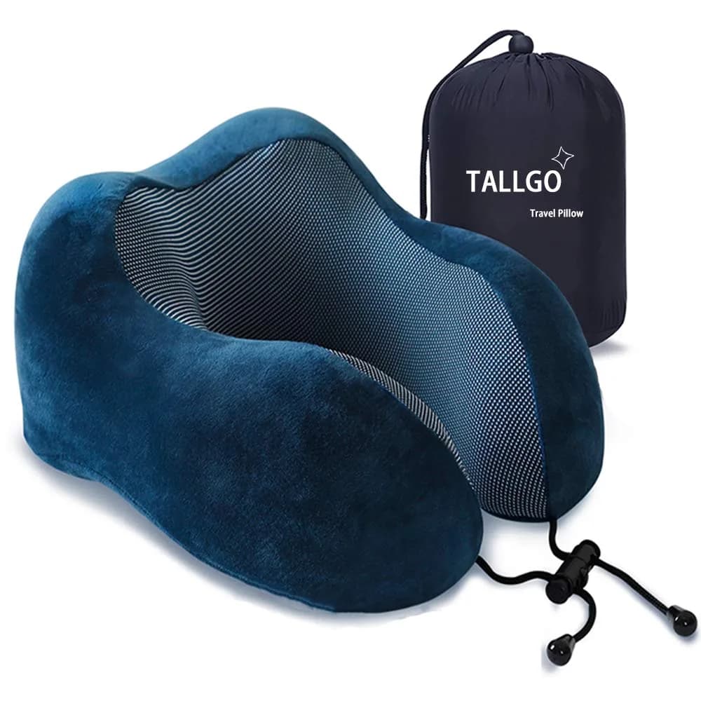 TALLGO Travel Pillow Memory Foam Neck Pillow for Support & Rest | Airplane Car & Home Use (Dark Blue) - main product image