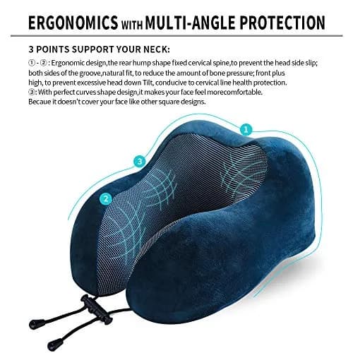 TALLGO Travel Pillow Memory Foam Neck Pillow for Support & Rest | Airplane Car & Home Use (Dark Blue) thumbnail 7