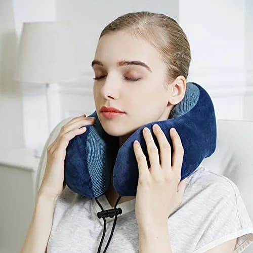 TALLGO Travel Pillow Memory Foam Neck Pillow for Support & Rest | Airplane Car & Home Use (Dark Blue) thumbnail 3