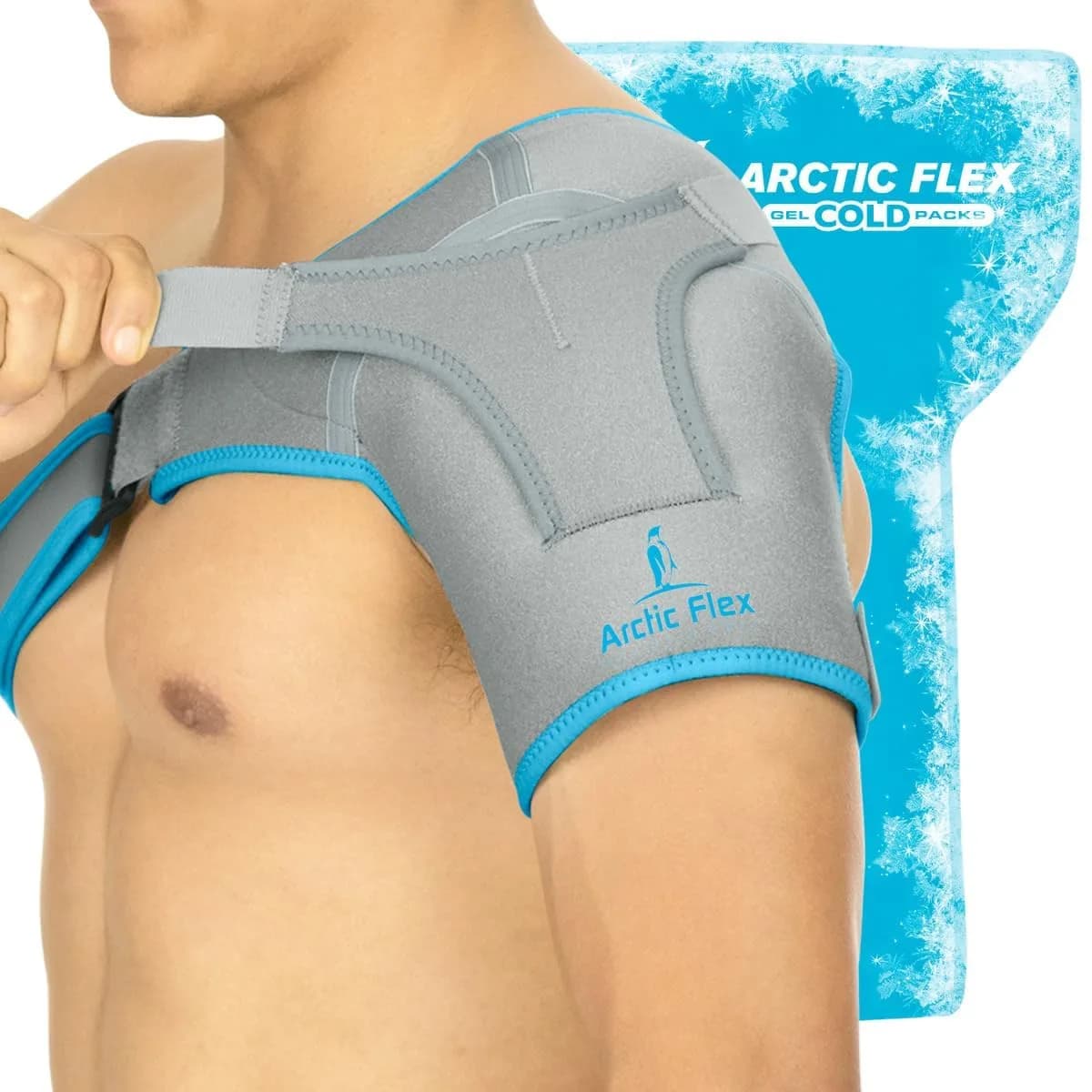 Arctic Flex Shoulder Ice Pack Brace with Gel Pack - Rotator Cuff Cold Therapy, Gray, 1 Count | Reversible, Adjustable Compression for Left/Right Shoulder Pain Relief — Shoulder Ice Pack