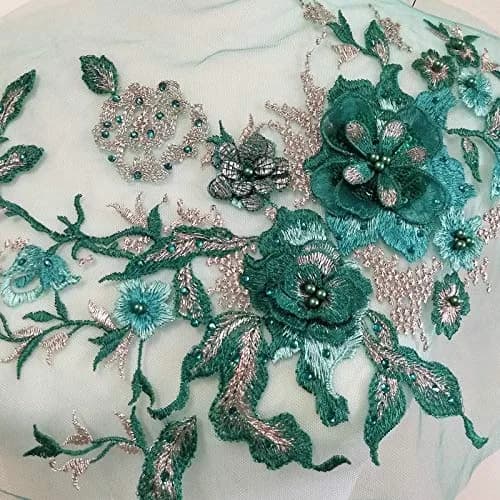 FEEPOP 3D Embroidered Patches Nail Bead Tulle Applique Flower Patch 35cm x 28cm | Wedding & Dress Decor thumbnail 3