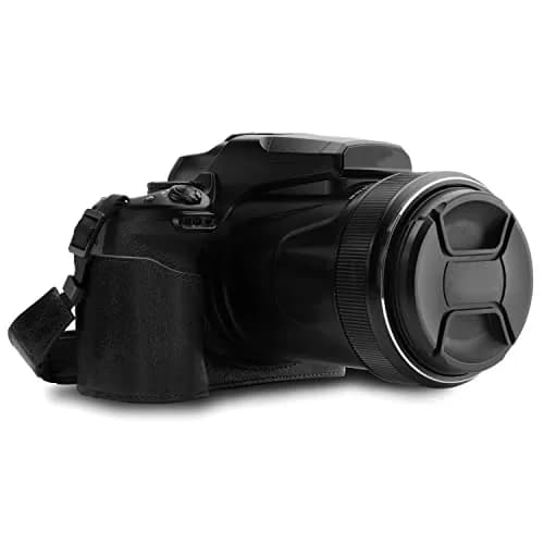 MegaGear Leather Camera Half Case & Strap Compatible with Nikon COOLPIX P1000, Black | Ever Ready Design thumbnail 1