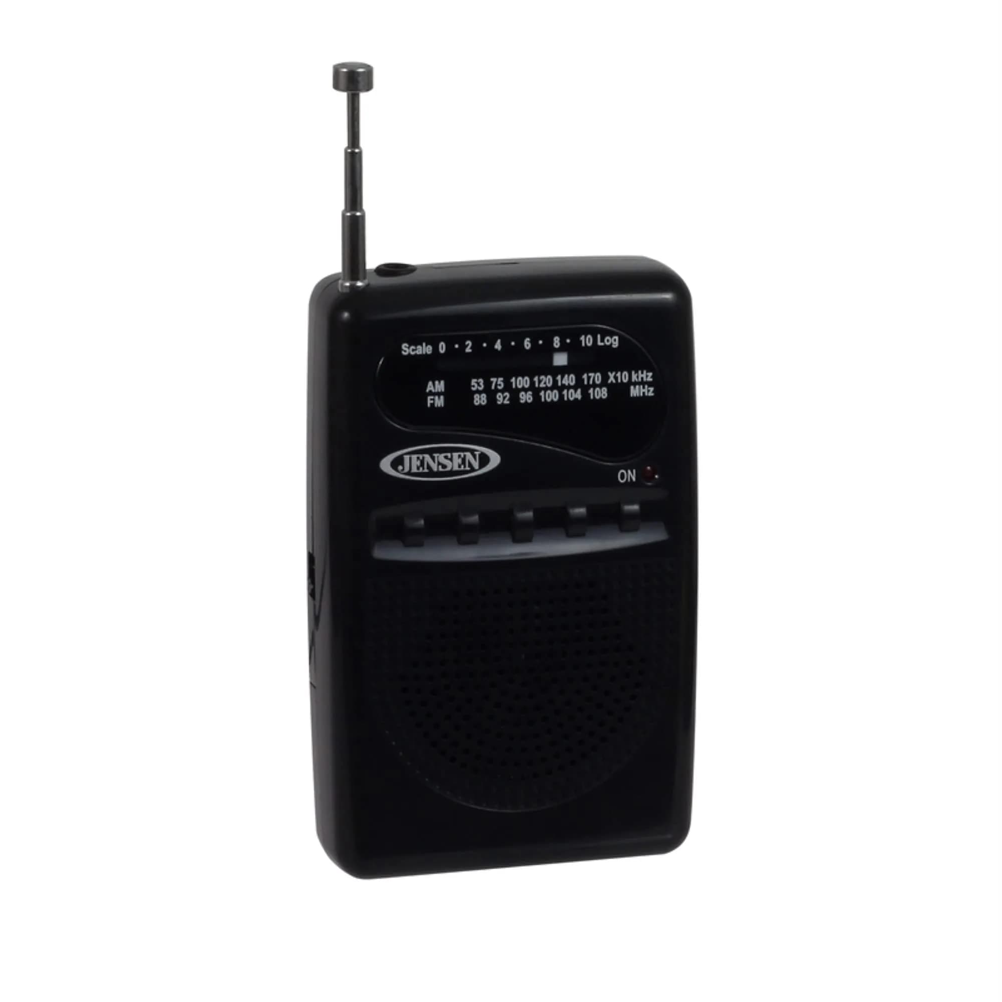 Jensen MR-80 AM/FM Portable Pocket Radio | Compact, Battery-Powered, Faint Signal Support — Black