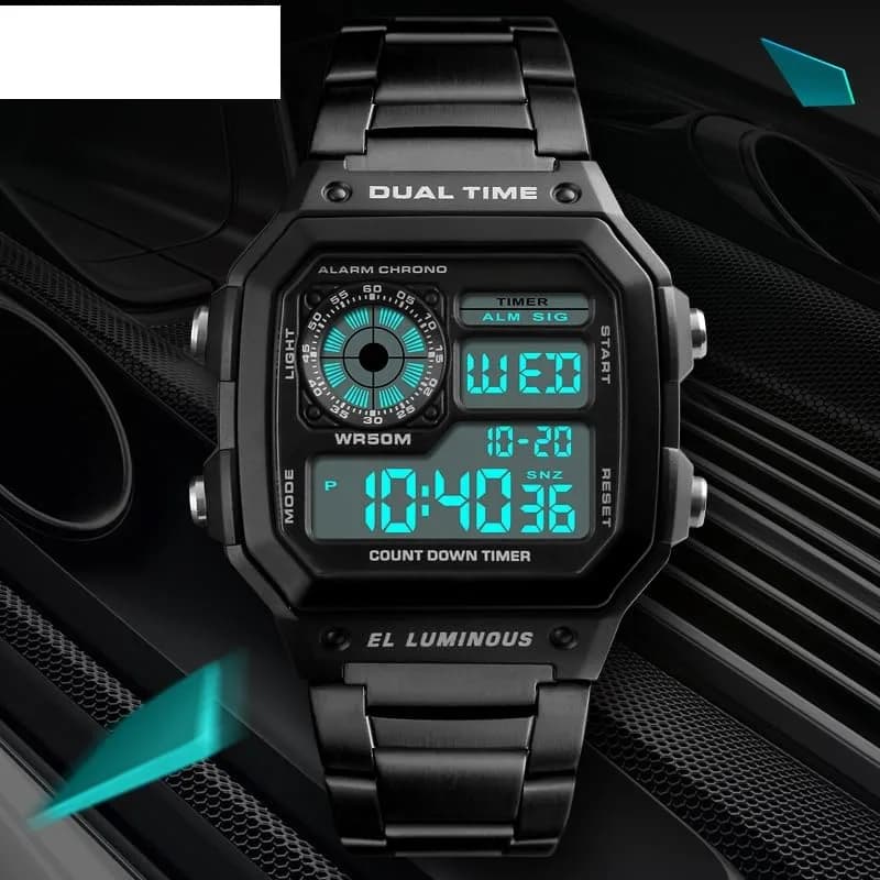 PASOY Men's Digital Sport Watch 43mm (1.7in) | Dual Time, Stopwatch, Countdown, Backlight, 50M Water Resistant thumbnail 13