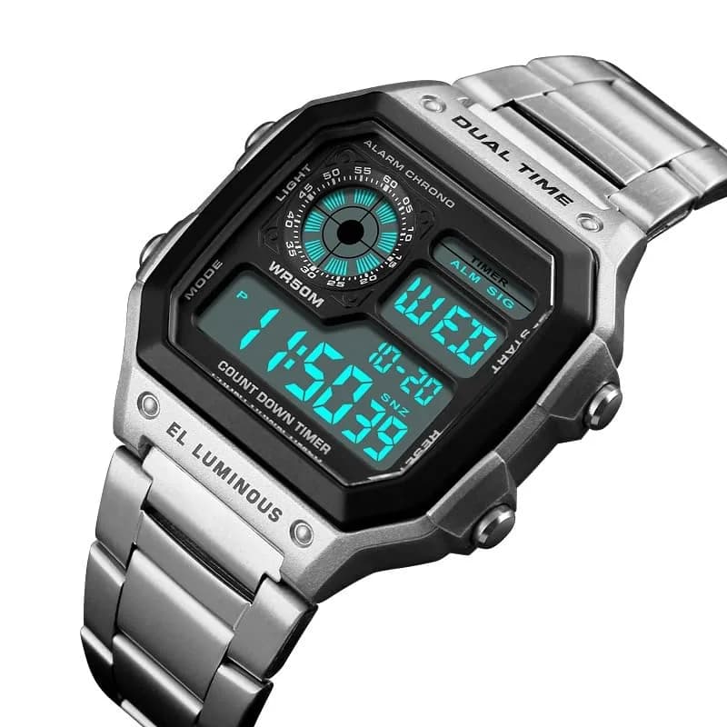 PASOY Men's Digital Sport Watch 43mm (1.7in) | Dual Time, Stopwatch, Countdown, Backlight, 50M Water Resistant thumbnail 4