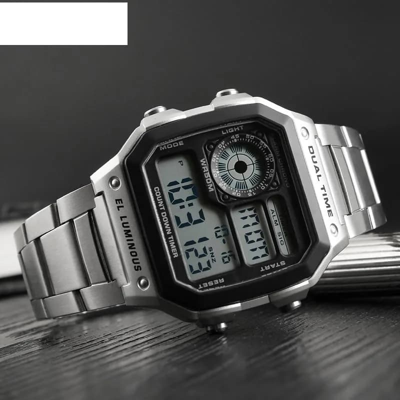 PASOY Men's Digital Sport Watch 43mm (1.7in) | Dual Time, Stopwatch, Countdown, Backlight, 50M Water Resistant thumbnail 6
