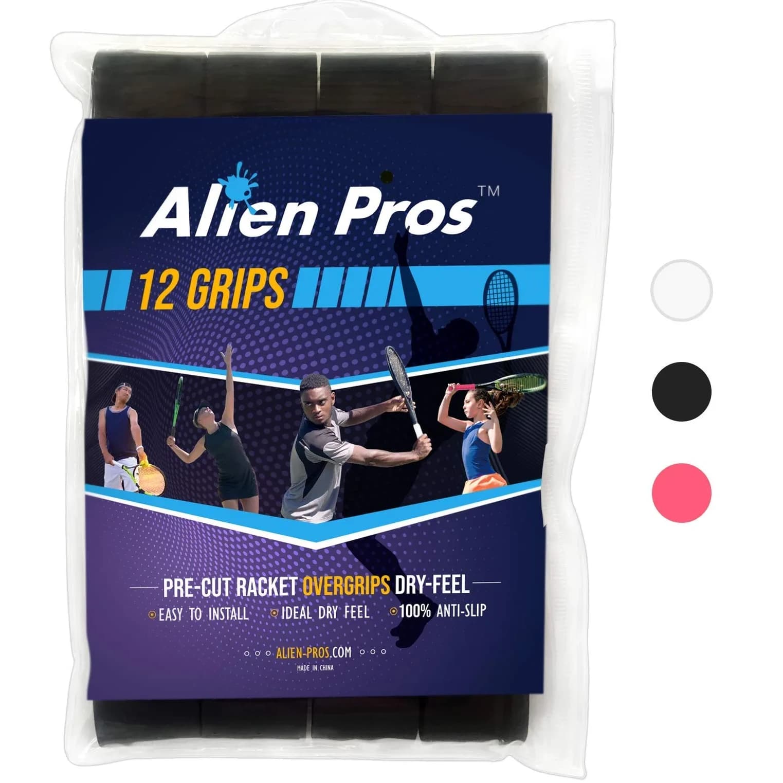 ALIEN PROS Tennis Racket Grip Tape (6 Grips) - Precut and Dry Feel Tennis Grip - Wrap Your Racquet for High Performance (6 Grips, Purple) | Dry Feel, Absorbs Sweat — White