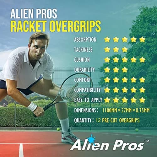 ALIEN PROS Tennis Racket Grip Tape 12 Grips | Dry Feel & Absorbent Overgrip for High Performance thumbnail 6