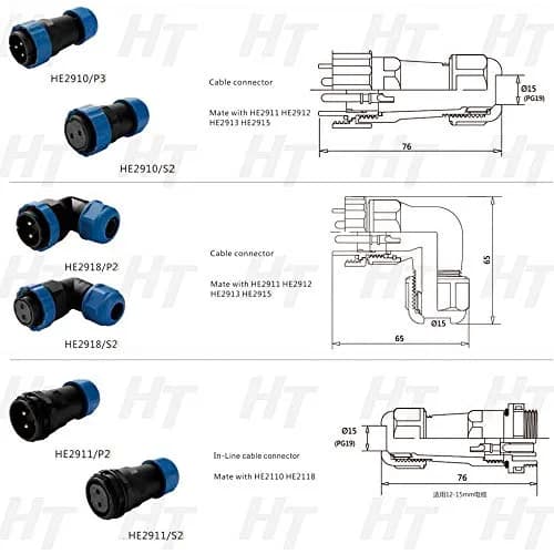HangTon HE29 22 Pin Waterproof Circular Connector Male Cable Plug with Panel Mount Socket, 250V 5A, 12-15mm Cable Range | IP68 Rated for Harsh Environments thumbnail 5