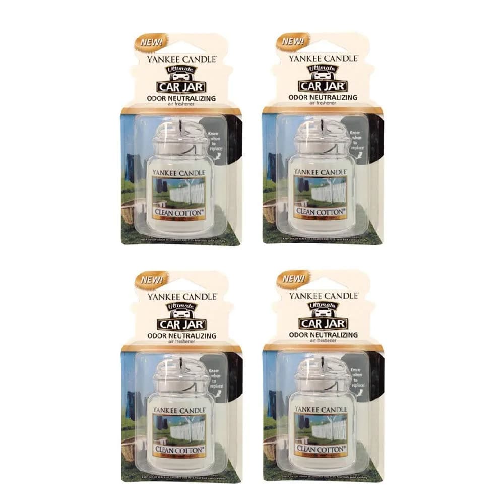 Yankee Candle Gel Car Jar Ultimate Hanging Air Freshener, Clean Cotton Scent, 4 Packs | Odor Neutralizing for Cars & Small Spaces