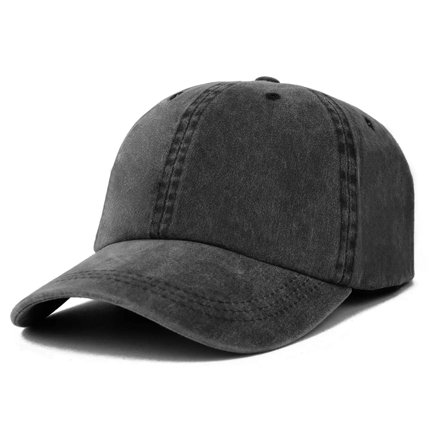 Trendy Apparel Shop Oversize XXL Pigment Dyed Washed Cotton Baseball Cap 65cm | Khaki — Black / XX-Large
