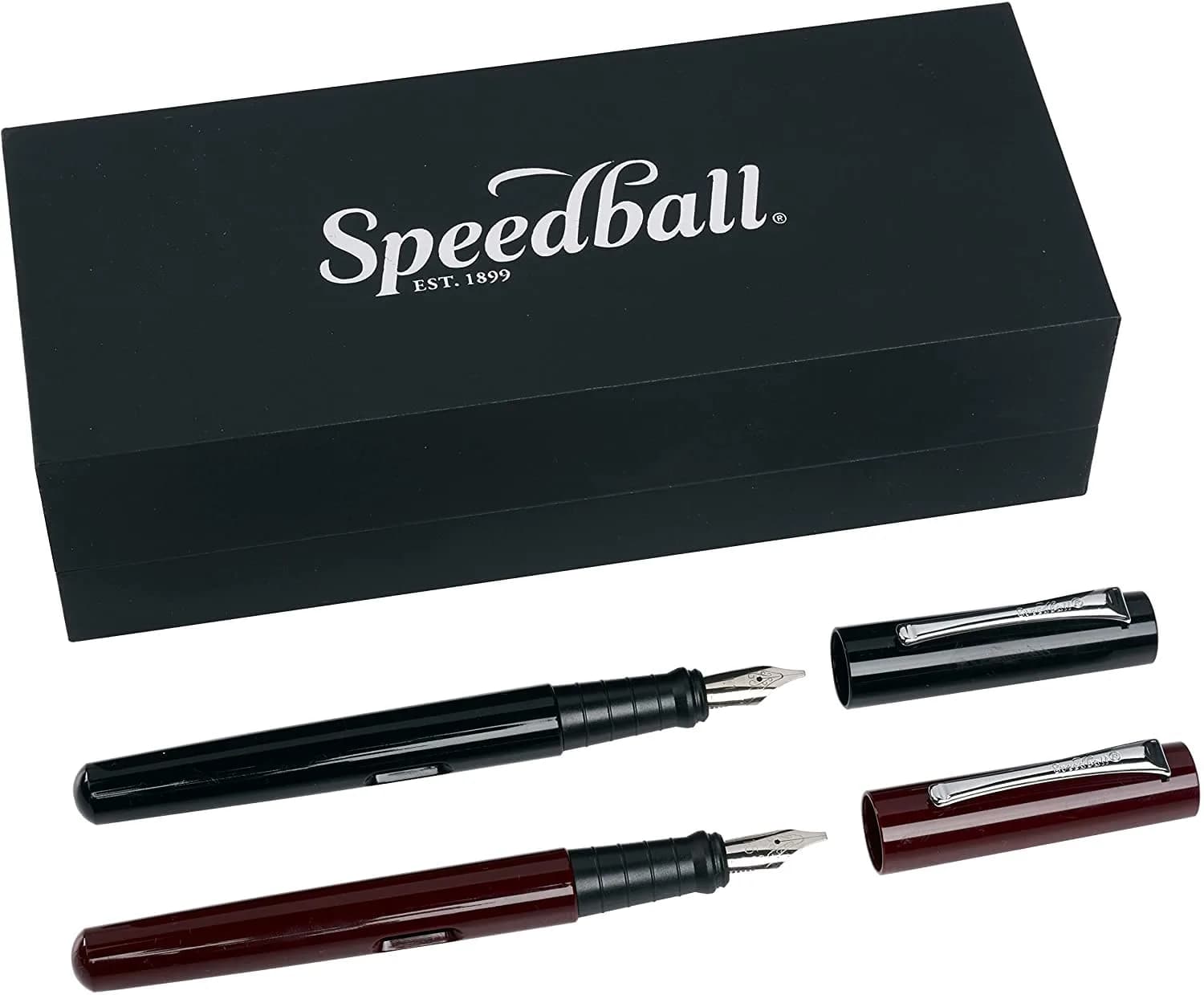 Speedball Calligraphy Fountain Pen Gift Set Black Burgundy with 1.1mm 1.5mm Nibs & Black Ink Cartridges | Classic Elegant Style - main product image