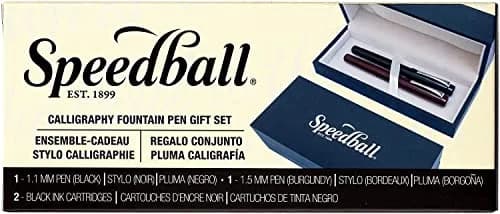 Speedball Calligraphy Fountain Pen Gift Set Black Burgundy with 1.1mm 1.5mm Nibs & Black Ink Cartridges | Classic Elegant Style thumbnail 4