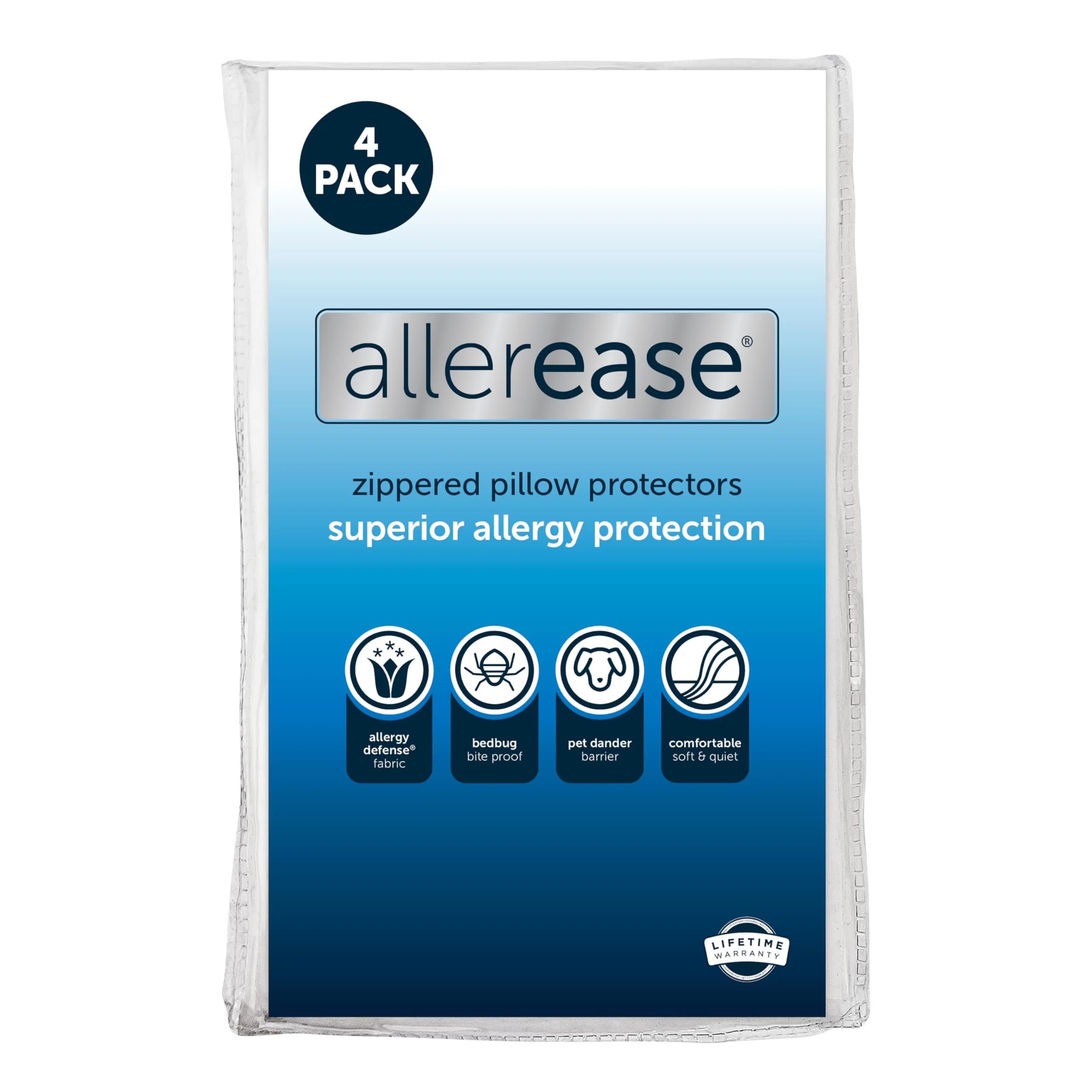 Aller-Ease Standard/Queen Pillow Protectors (4-Pack) | Advanced Allergy Protection Zippered Encasement - main product image
