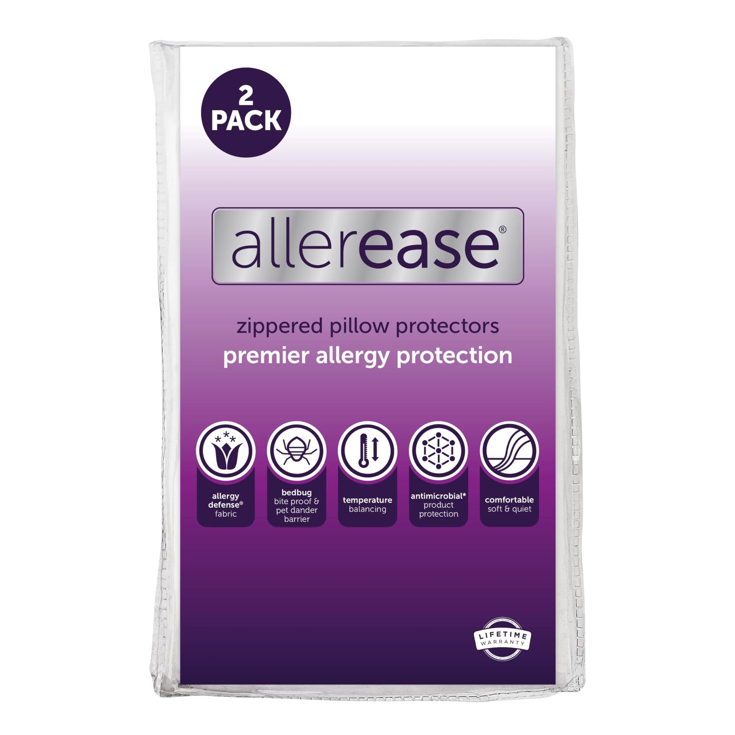 AllerEase Premier Allergy Zipper Pillow Protector King 2 Pack | Breathable, Hypoallergenic, Zippered Encasement - main product image