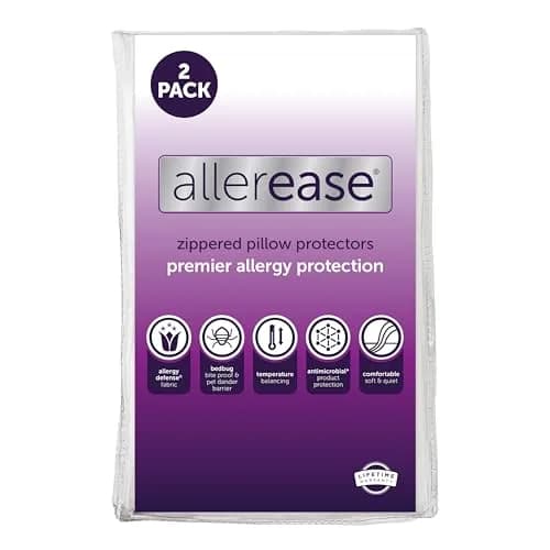 AllerEase Premier Allergy Zipper Pillow Protector King 2 Pack | Breathable, Hypoallergenic, Zippered Encasement thumbnail 1