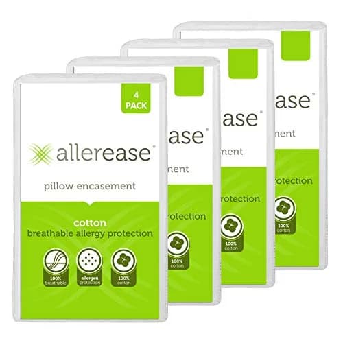 Aller-Ease 100% Cotton Allergy Pillow Protectors Queen 4 Pack | Breathable Cotton for Allergy Relief thumbnail 1