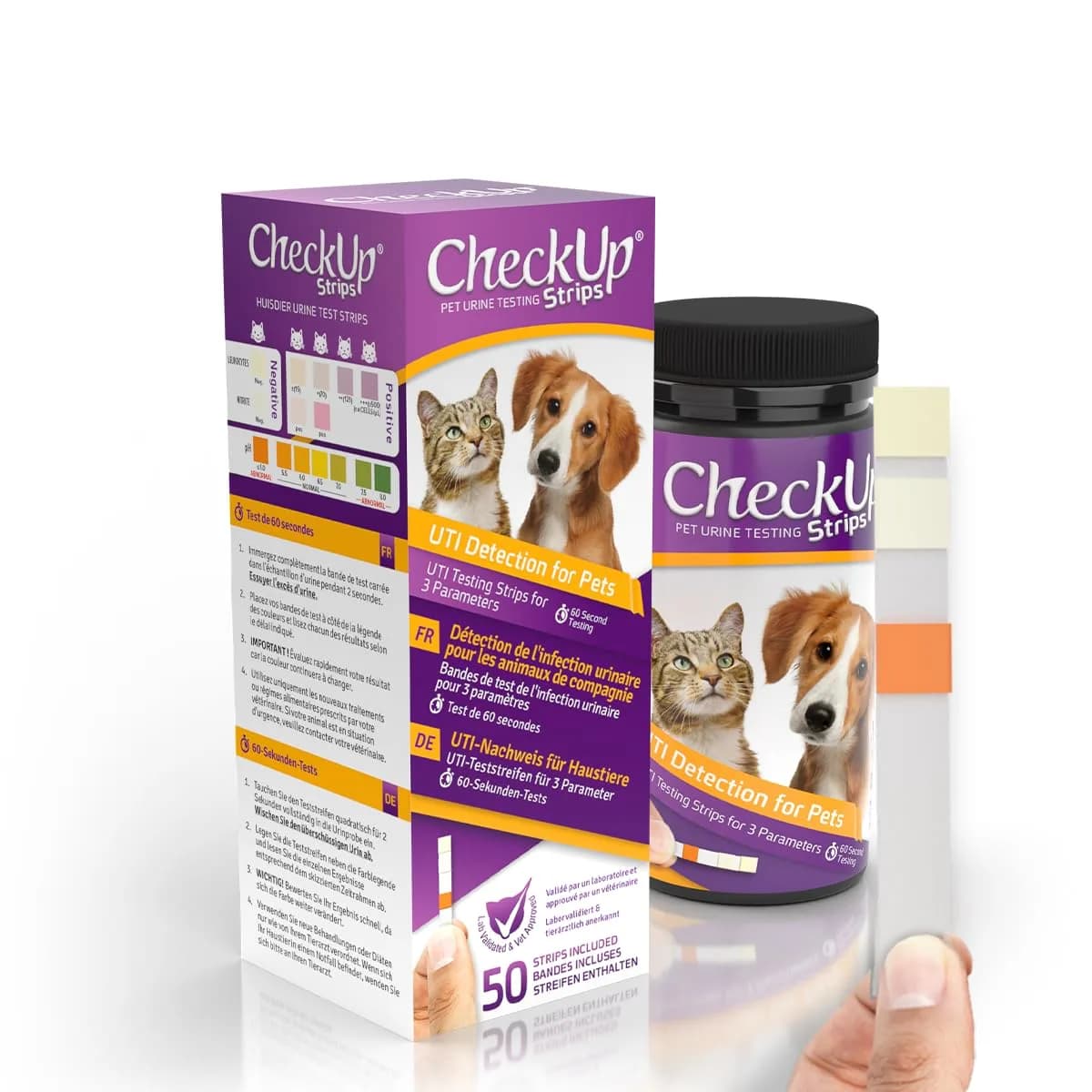 KIT4CAT CheckUp Glucose Urine Testing Strips for Cats and Dogs, 50 Count | Detects Glucose Levels in 60 Seconds — pH, Nitrite and Leukocytes (UTI)
