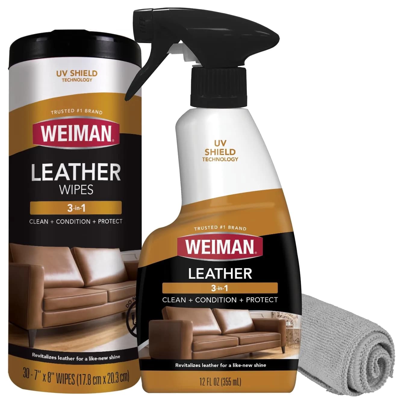 Weiman Leather Cleaner, Conditioner & Protector Kit 355ml (12 Fl Oz) | UVX-15 Protection for All Finished Leather