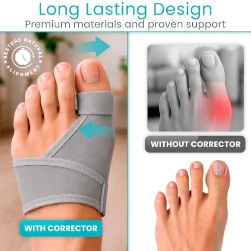 Vive Bunion Brace (Pair) - Big Toe Corrector Straightener with Splint, Gray | Orthopedic Brace for Pain Relief thumbnail 4