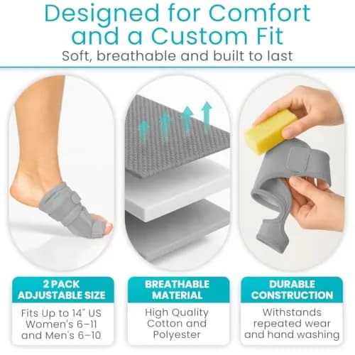 Vive Bunion Brace (Pair) - Big Toe Corrector Straightener with Splint, Gray | Orthopedic Brace for Pain Relief thumbnail 5