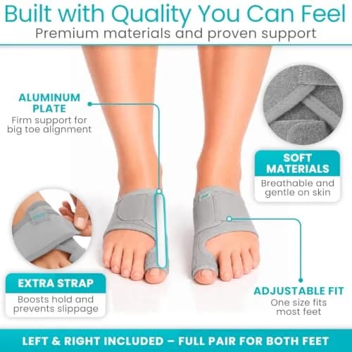 Vive Bunion Brace (Pair) - Big Toe Corrector Straightener with Splint, Gray | Orthopedic Brace for Pain Relief thumbnail 6