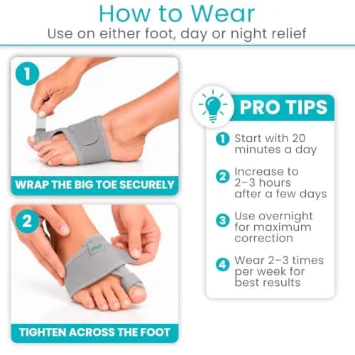Vive Bunion Brace (Pair) - Big Toe Corrector Straightener with Splint, Gray | Orthopedic Brace for Pain Relief thumbnail 7