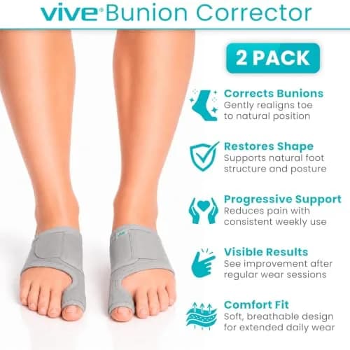 Vive Bunion Brace (Pair) - Big Toe Corrector Straightener with Splint, Gray | Orthopedic Brace for Pain Relief thumbnail 2