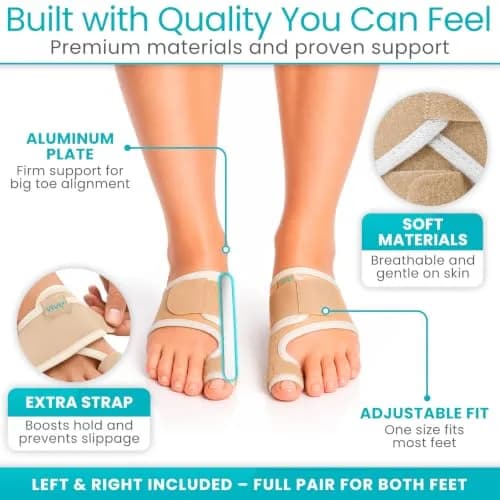 Vive Bunion Brace Pair - Beige 2 Count (Pack of 1) | Orthopedic Brace for Big Toe Pain Relief thumbnail 6