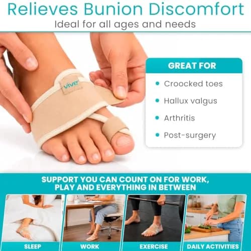 Vive Bunion Brace Pair - Beige 2 Count (Pack of 1) | Orthopedic Brace for Big Toe Pain Relief thumbnail 3