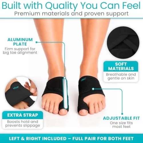 Vive Bunion Brace Pair - Big Toe Corrector Straightener with Aluminum Splint, Black thumbnail 6