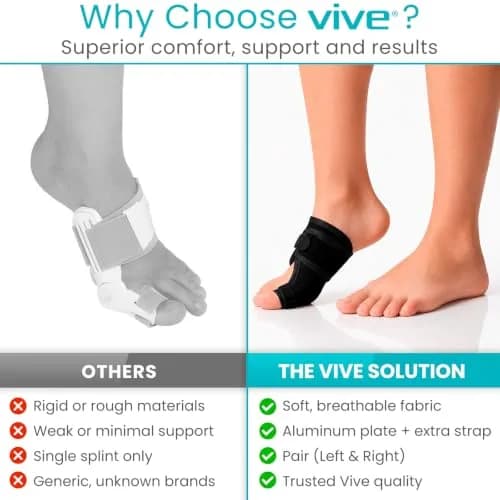 Vive Bunion Brace Pair - Big Toe Corrector Straightener with Aluminum Splint, Black thumbnail 8