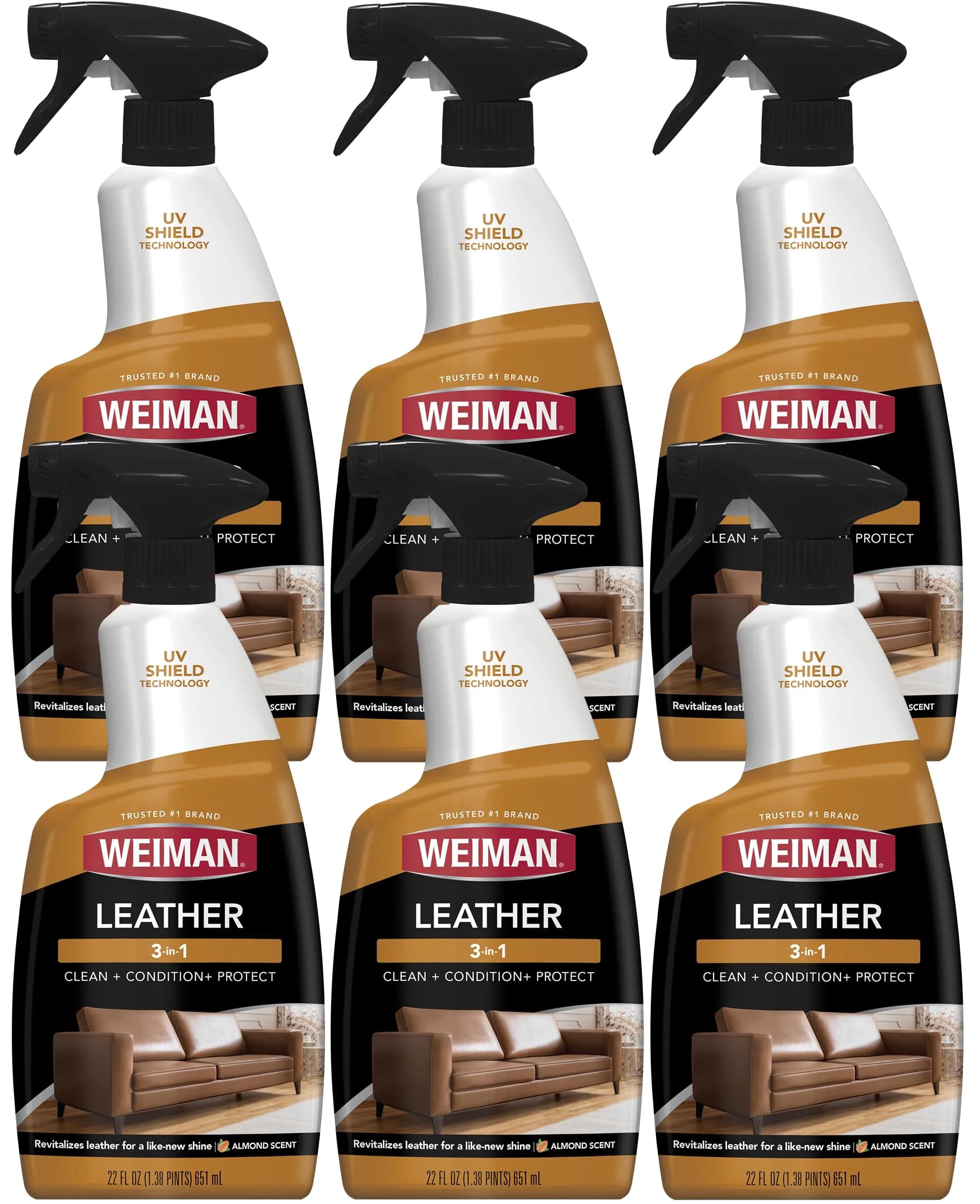 Weiman Leather Cleaner, Conditioner & Protector 6 Pack (22 Fl Oz Each) | Restores & Protects Finished Leather