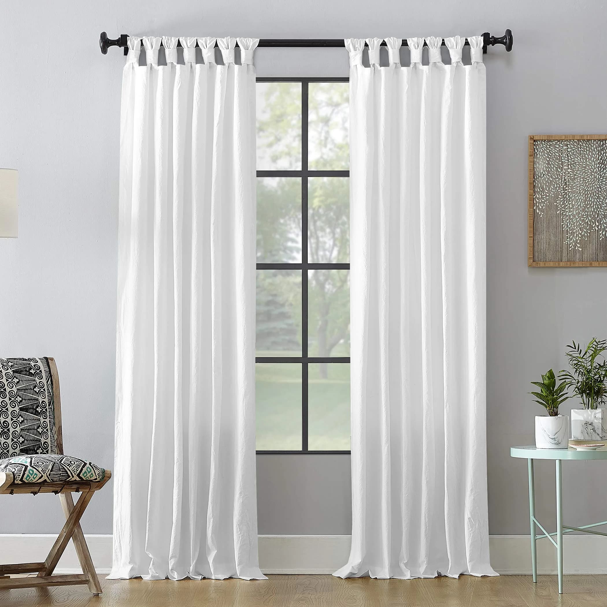 Archaeo Washed Cotton Twist Tab Curtain, 52" x 95", White | Classic Twist Tab Design for Indian Homes - main product image