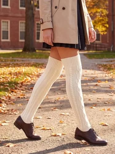 Leoparts Women's Cable Knit Thigh High Socks Over Knee Leg Warmer Stockings | Versatile Winter Stockings for Women thumbnail 5