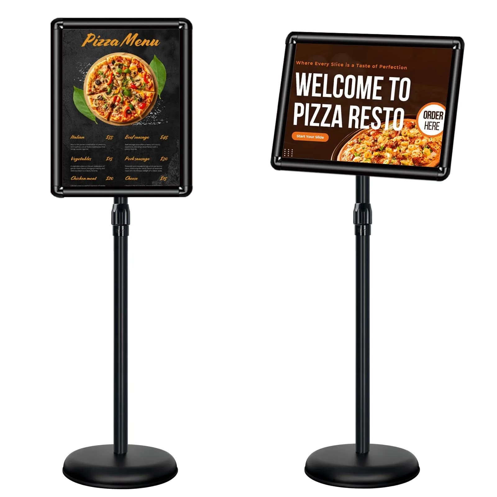 Mutualsign 11 x 17" Pedestal Sign Holder, Adjustable Floor Standing Display Stand, Aluminum & Stainless Steel, Black