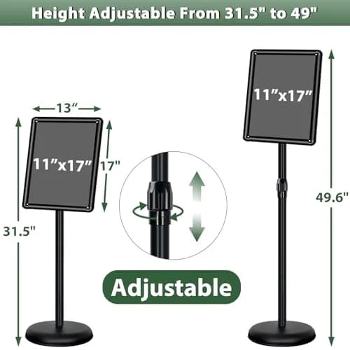 Mutualsign 11 x 17" Pedestal Sign Holder, Adjustable Floor Standing Display Stand, Aluminum & Stainless Steel, Black thumbnail 2