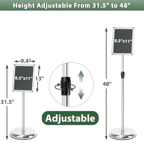 Mutualsign Adjustable Floor Standing Pedestal Sign Holder 8.5 x 11" (21.6 x 27.9 cm) | 31.5-48" Height, 360° Rotation thumbnail 2