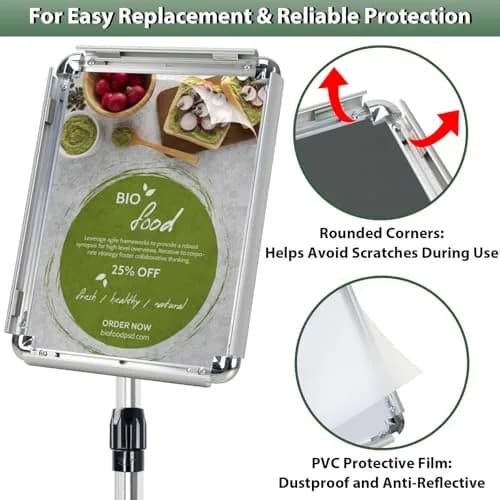 Mutualsign Adjustable Floor Standing Pedestal Sign Holder 8.5 x 11" (21.6 x 27.9 cm) | 31.5-48" Height, 360° Rotation thumbnail 3