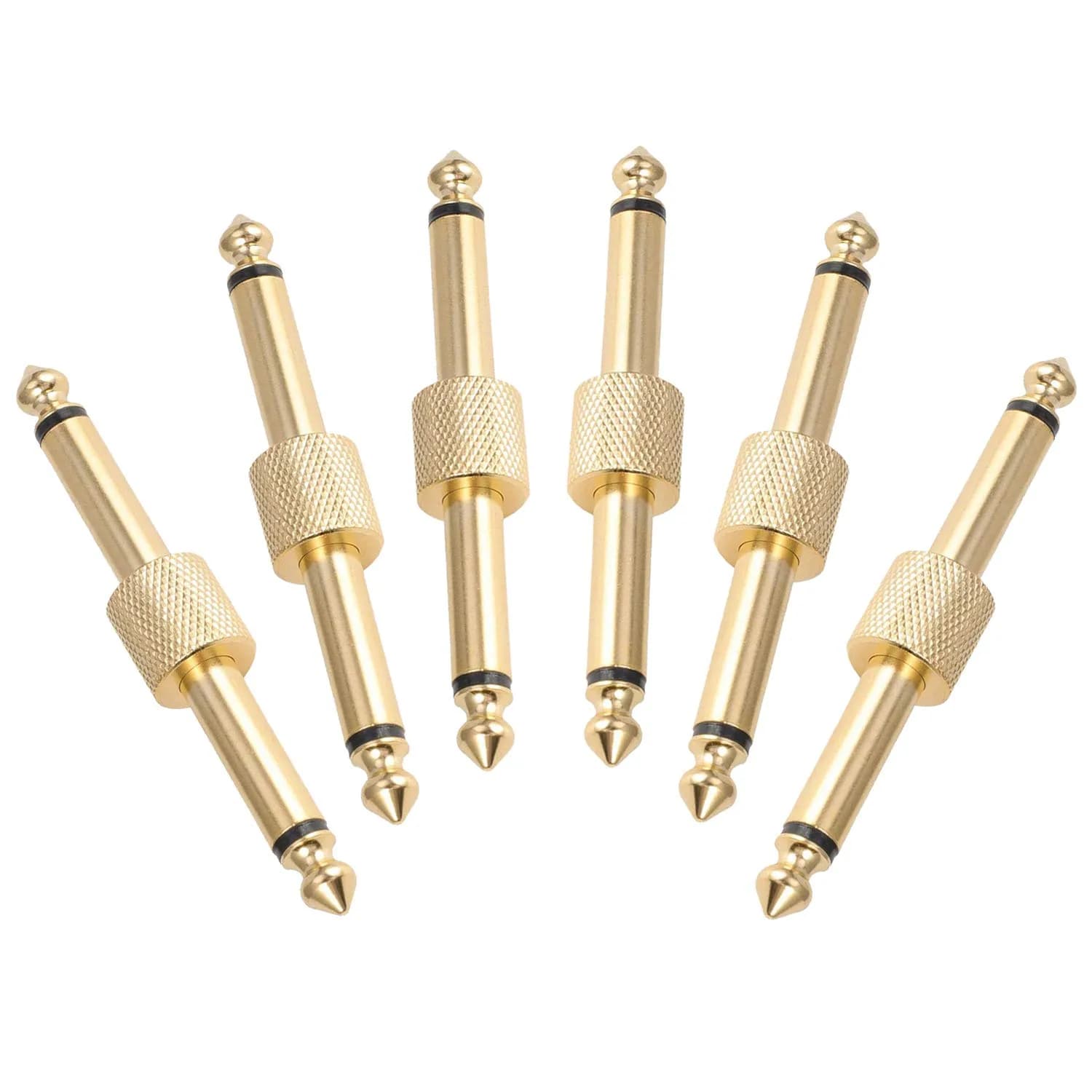OTraki 6 Pack Guitar Pedal Connector 1/4 inch Effect Pedal Coupler Gold Plated 6.35mm | Straight Male to Male Plug - main product image