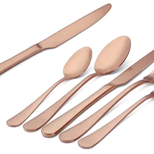 sharecook Matte Rose Gold Silverware Set 20-Piece Stainless Steel Flatware Set with Round Edge | Service for 4 thumbnail 4