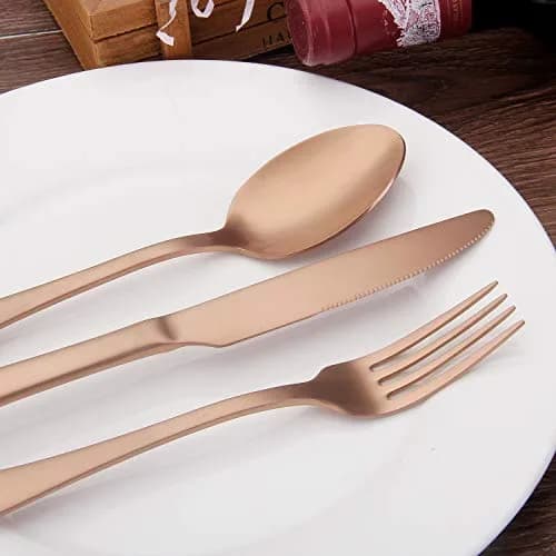 sharecook Matte Rose Gold Silverware Set 20-Piece Stainless Steel Flatware Set with Round Edge | Service for 4 thumbnail 5