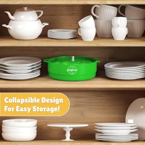 POPCO Silicone Popcorn Popper Large 15 Cup Capacity Green | Collapsible Microwave Popcorn Maker with Handles & Lid thumbnail 7