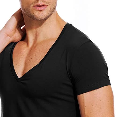 Zecmos Men's Black V Neck T-Shirt Slim Fit 100% Cotton | Lightweight Undershirt thumbnail 5