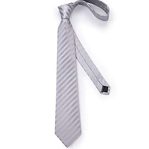 DiBanGu Silver and Grey Silk Necktie Set with Pocket Square, Cufflinks & Tie Clip | 157 cm (62 in) Length thumbnail 5
