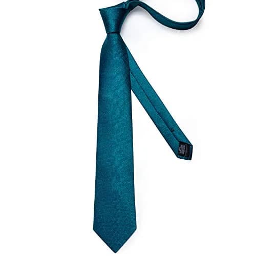 DiBanGu Teal Silk Necktie Set with Pocket Square, Cufflinks & Tie Clip | 150cm (59") x 8cm (3.15") thumbnail 5