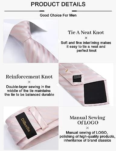 DiBanGu Men's Silk Necktie Set with Pocket Square, Cufflinks & Tie Clip - Blush Pink thumbnail 6