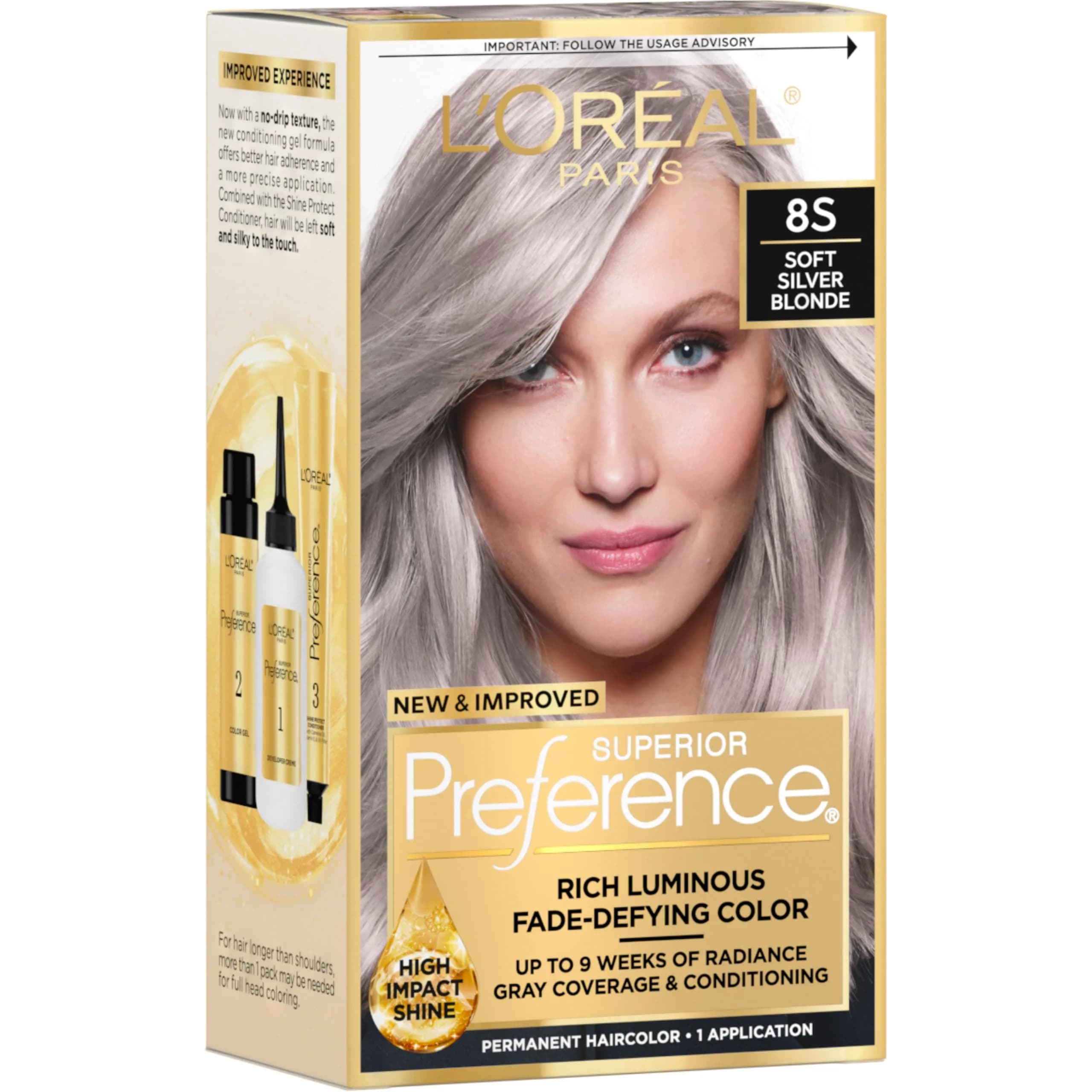 L'Oreal Paris Superior Preference Permanent Hair Color 8S Soft Silver Blonde | Fade-Defying Radiance Up to 9 Weeks — 8S Soft Silver Blonde